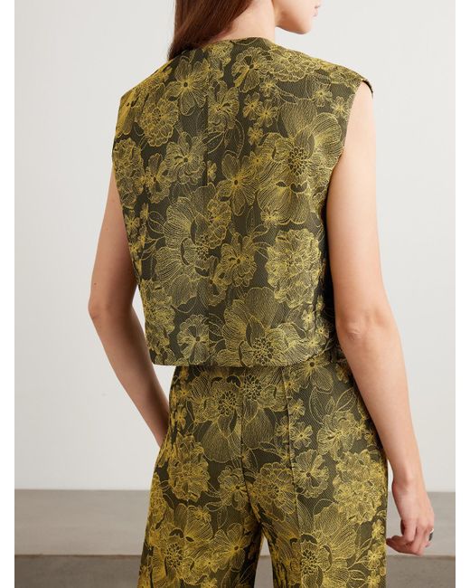 D'Estree Green Hernan Cropped Embroidered Woven Vest