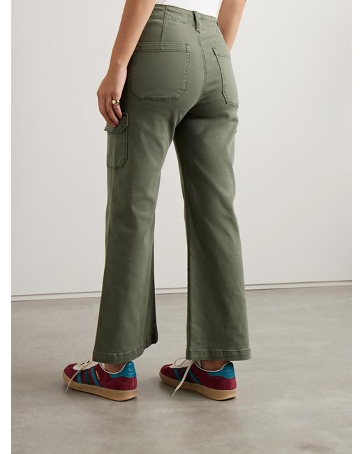 PAIGE Green Carly High-Rise Cotton-Blend Wide-Leg Cargo Pants