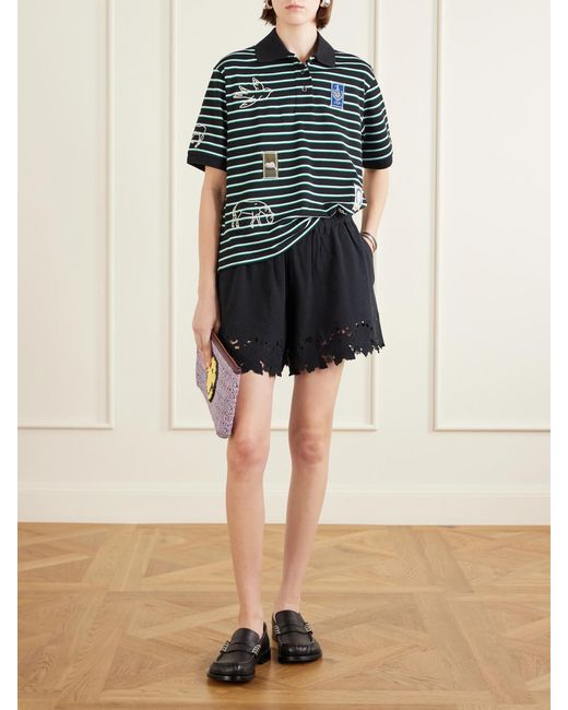 Sea Black Eleannora Embroidered Cotton And Linen-Blend Shorts