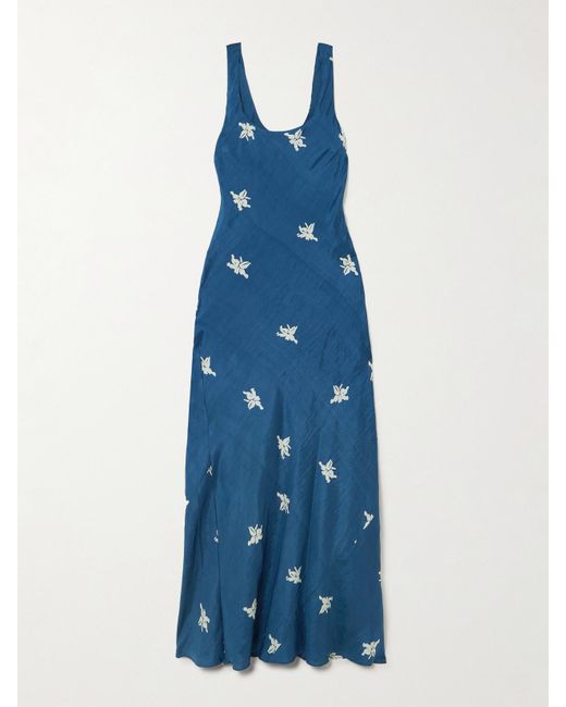 Alix Of Bohemia Blue Adele Printed Silk-Satin Maxi Dress