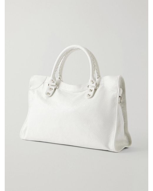Balenciaga White Le City Medium Embellished Leather Tote Bag