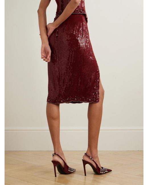 Clio Peppiatt Red Syrah Scalloped Sequined Tulle Skirt