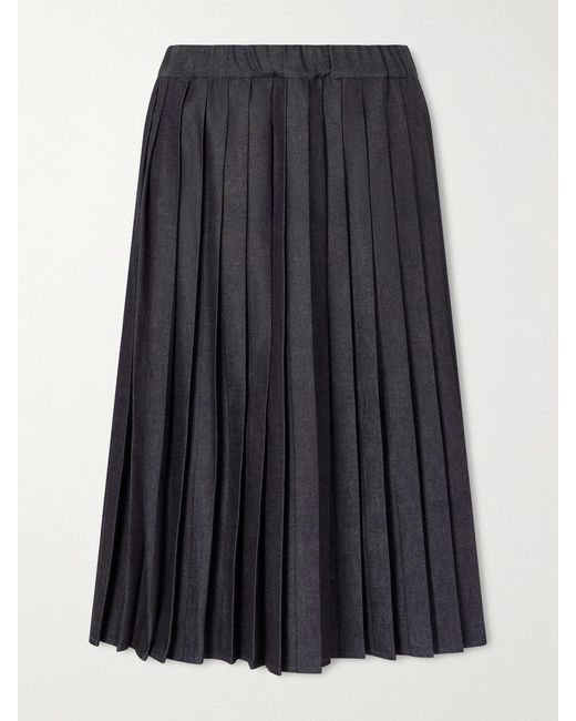 Jil Sander Black Pleated Denim Midi Skirt