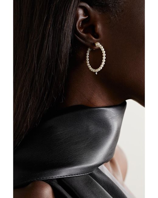 Mizuki Natural 14-Karat, Pearl And Diamond Hoop Earrings