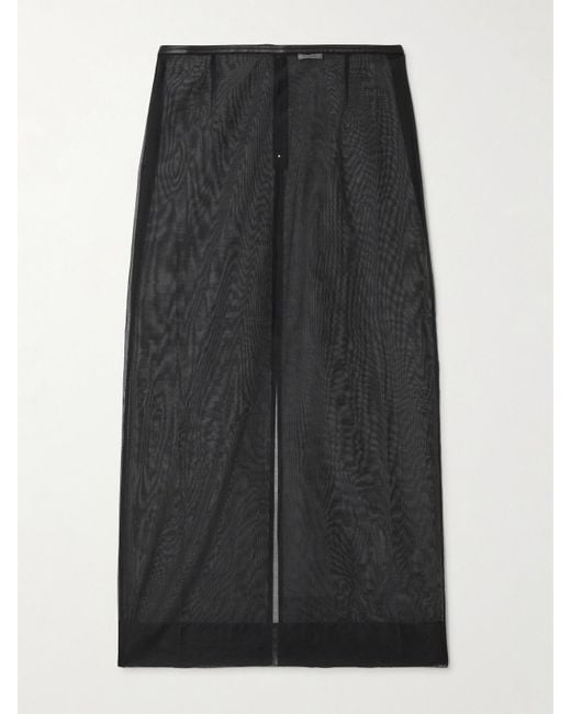 St. Agni Black Leather-Trimmed Organic Cotton-Blend Tulle Maxi Skirt