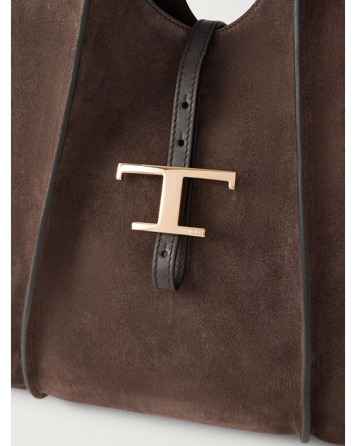 Tod's Brown T Timeless Medium Suede Shoulder Bag