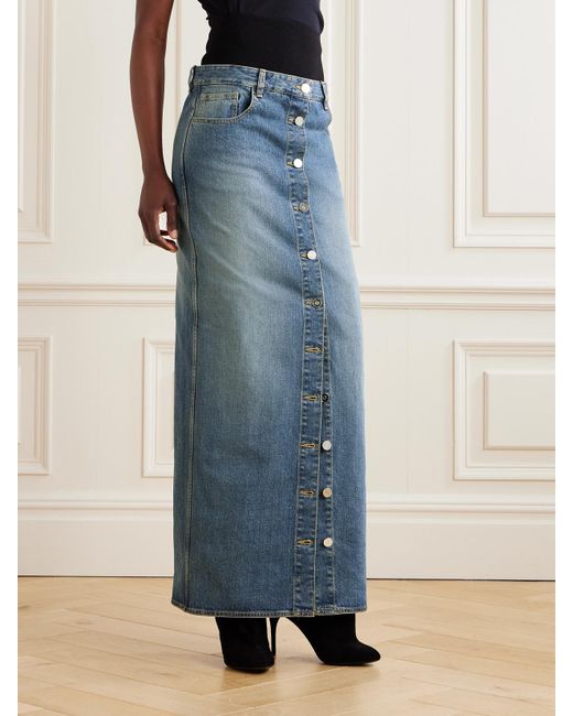 Alaïa Blue Layered Jersey-Trimmed Denim Maxi Skirt