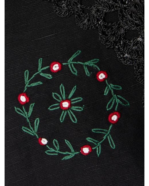 Jupe Midi En Lin Mélangé À Broderies Et À Finitions En Crochet Imola Rixo en coloris Black