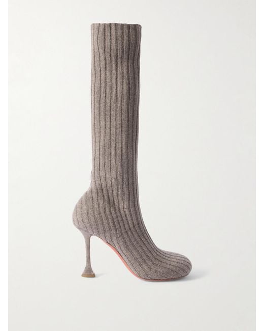 AMINA MUADDI Gray Veneda Ribbed Stretch-Knit Sock Boots