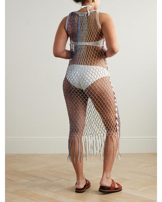 Missoni White Mare Fringed Metallic Crochet-Knit Coverup