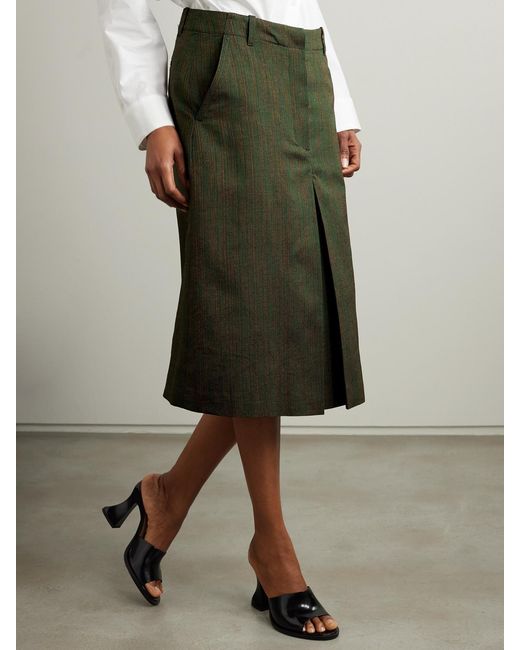 Dries Van Noten Green Metallic Cotton-Blend Jacquard Midi Skirt