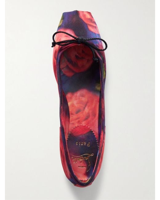 Christian Louboutin Red Mamadrague Ballerinas Aus Glänzendem Crêpe Mit Blumenprint Und Schleife