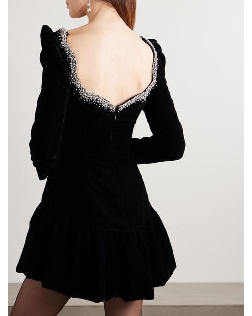 Clio Peppiatt Black Edie Embellished Scalloped Velvet Mini Dress