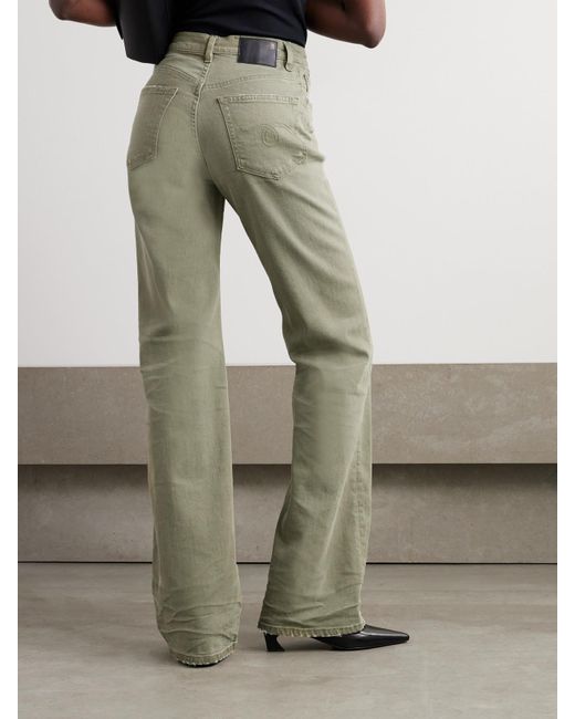 R13 Green Jane Distressed High-Rise Wide-Leg Jeans