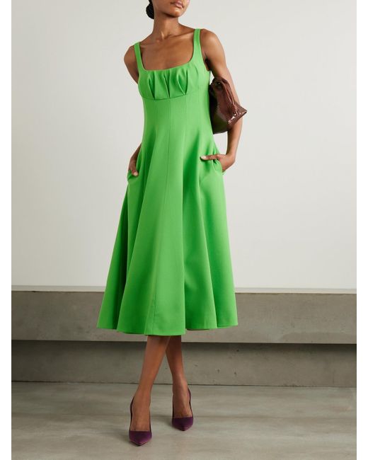 Emilia Wickstead Green Collins Midikleid Aus Woll-Crêpe Mit Falten