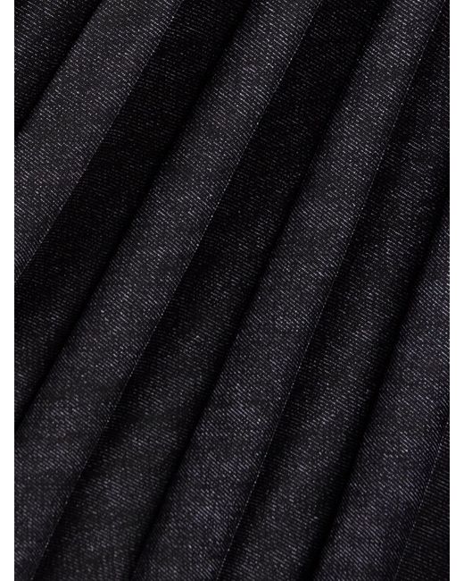 Sacai Blue Denim-Trimmed Pleated Printed Crepe De Chine Midi Wrap Skirt