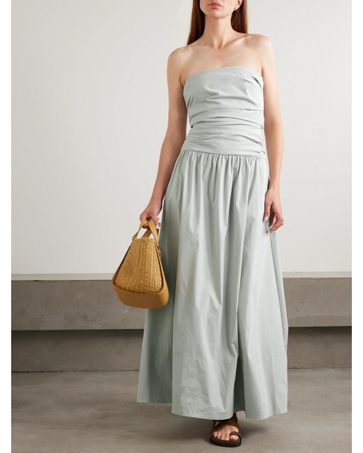 St. Agni White Strapless Tie-Back Crinkled Cotton-Blend Maxi Dress