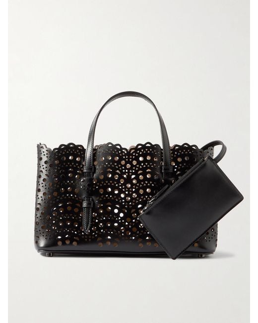 Alaïa Black Mena 25 E/W Medium Laser-Cut Leather Tote