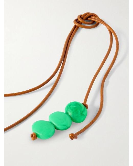 Dinosaur Designs Green Rock Cluster Leather, Resin And-Tone Necklace