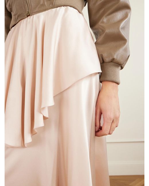 Chloé Pink Layered Silk-Satin Midi Skirt