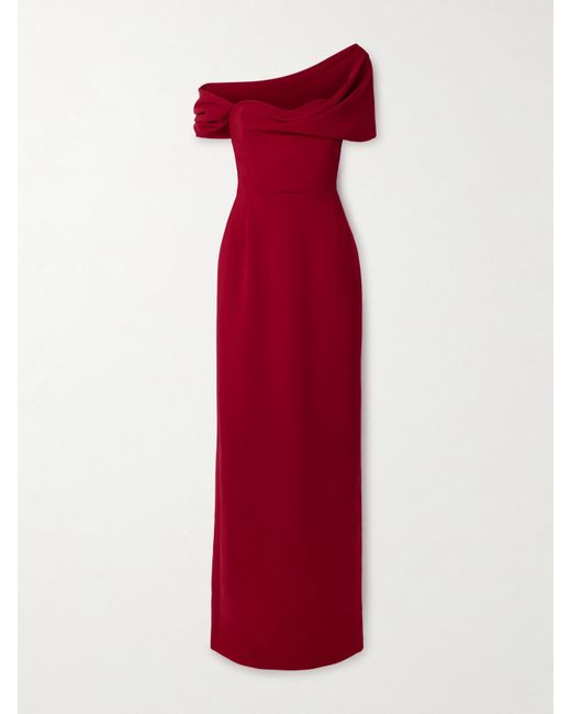 Carolina Herrera Red Off-The-Shoulder Draped Crepe Gown