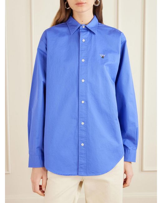 Aimé Leon Dore Blue Logo-Embroidered Cotton-Poplin Oversized Shirt