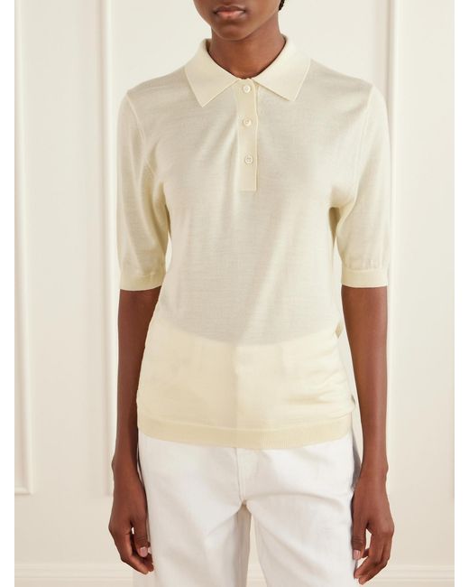 Studio Nicholson Natural Ribbed Merino Wool And Silk-Blend Polo Sweater