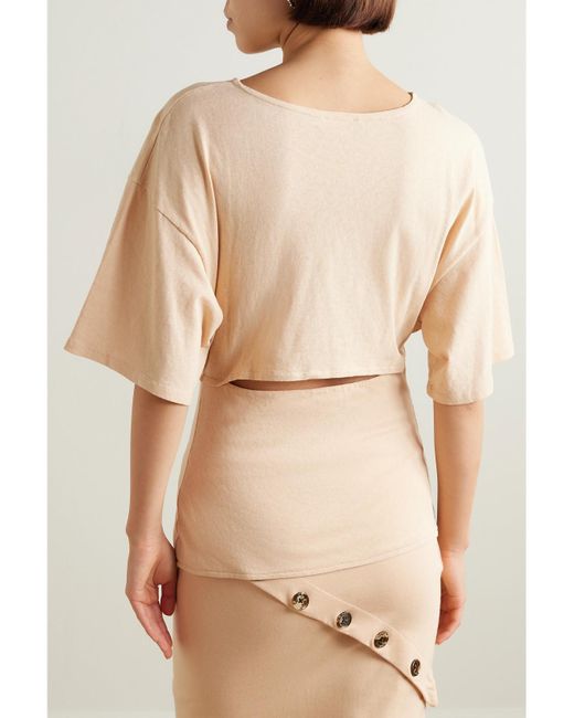 A.W.A.K.E. MODE Natural Button-Embellished Cutout Organic Cotton-Jersey T-Shirt