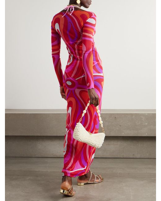 Emilio Pucci Pink Marmo Printed Mesh Maxi Dress