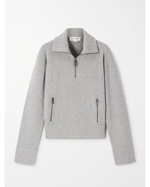 Victoria Beckham Gray Milano Merino Wool And Cashmere-Blend Half-Zip Sweater