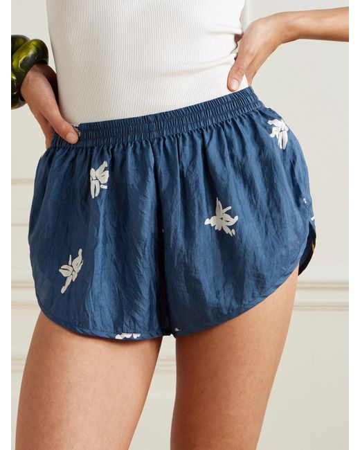 Alix Of Bohemia Blue Lucy Pacific Floral-Print Silk Shorts