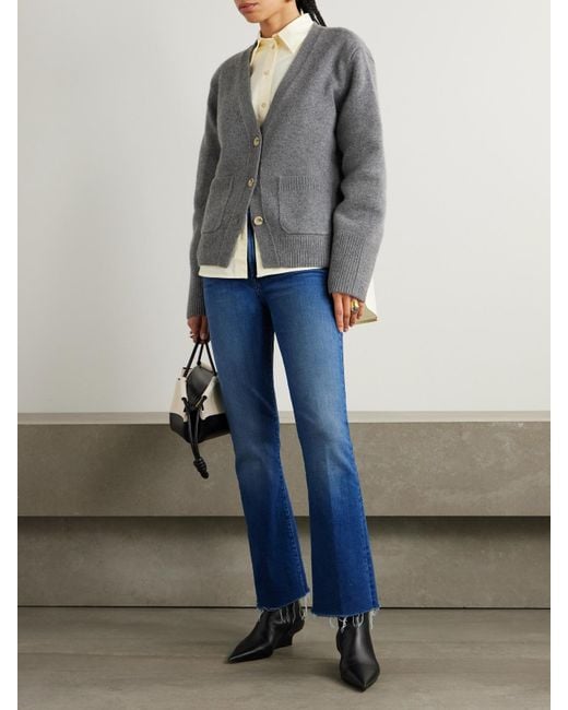 Mother Blue The Hustler Flood Fray High-Rise Bootcut Jeans