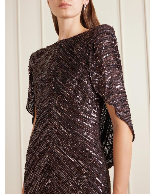 Jenny Packham Metallic Sakari Cape-Effect Embellished Tulle Gown