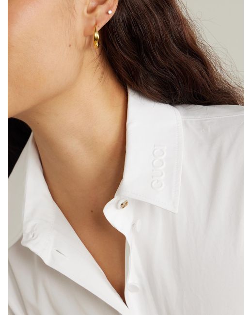 Gucci White Midikleid Aus Baumwollpopeline Mit Gürtel Und Prägung