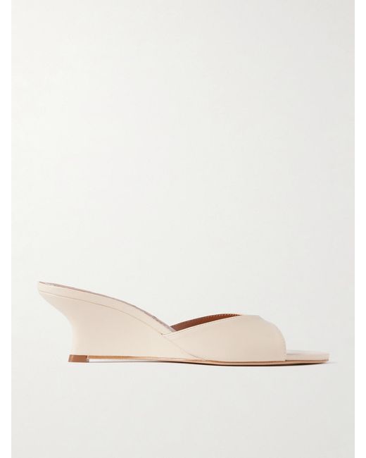 Staud Natural Brigitte Leather Wedge Mules