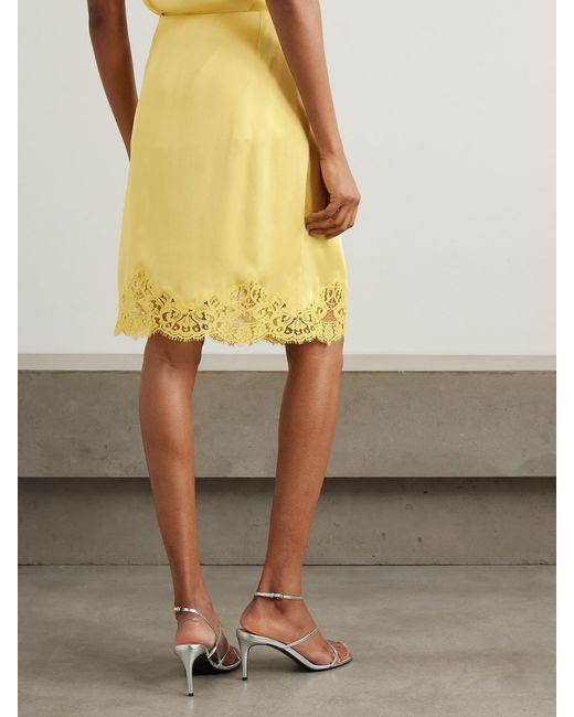 Stella McCartney Yellow Iconic Wrap-Effect Lace-Trimmed Satin Skirt