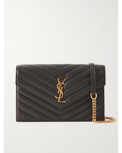 Saint Laurent Black Cassandre Envelope Matelassé Leather Shoulder Bag