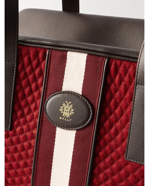Bally Red Weekender Leather And Striped Canvas-Trimmed Quilted Felt Tote