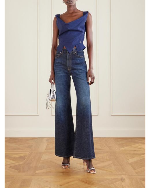 Vivienne Westwood Blue Sunday Draped Embroidered Cotton-Poplin Top