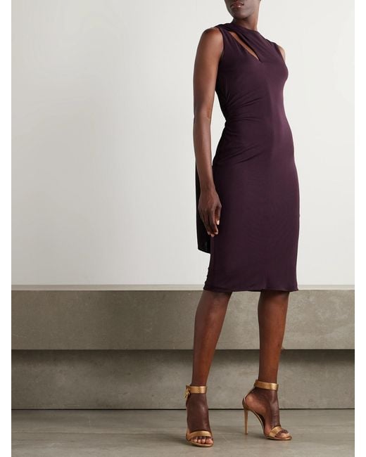 Tom Ford Purple Draped Cutout Jersey Dress