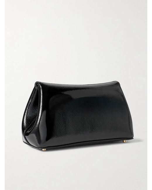 Totême Black T-Lock Mini Textured Patent-Leather Clutch