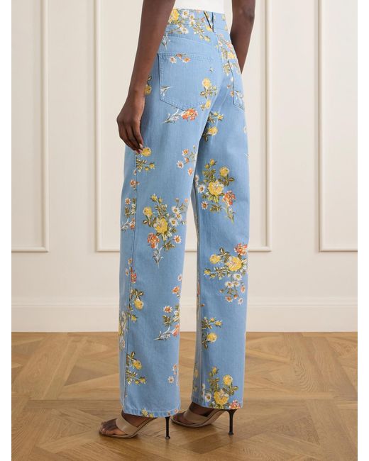 Veronica Beard Blue Taylor Floral-Print High-Rise Wide-Leg Jeans