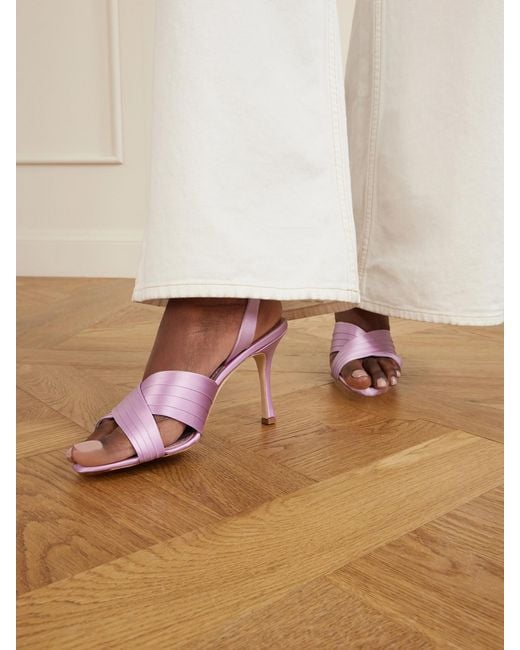 Manolo Blahnik Pink Viera 90 Satin Slingback Sandals