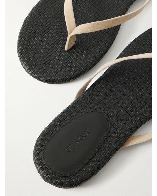 St. Agni White Suede Woven Flip Flop