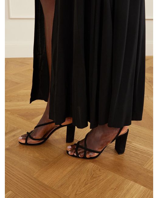Aquazzura Black Horizon 85 Strap Suede Leather Sandal
