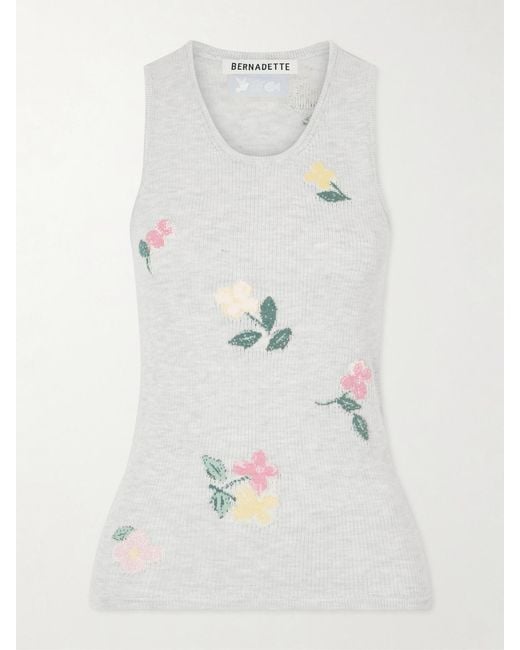 BERNADETTE White Clementine Floral-Jacquard Ribbed Cotton Tank Top