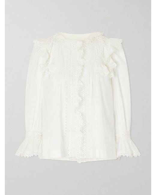 Saint Laurent White Crochet-Trimmed Cotton-Voile Blouse