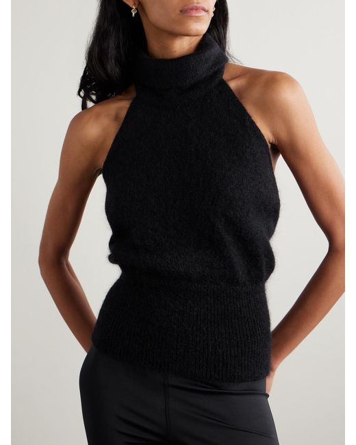 Magda Butrym Black Open-Back Mohair-Blend Turtleneck Tank