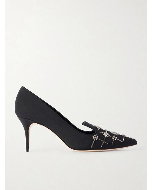 Manolo Blahnik Black Ralypla 70 Embellished Crepe De Chine Pumps