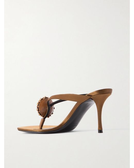 Saint Laurent Natural Otero Crystal-Embellished Satin Mules